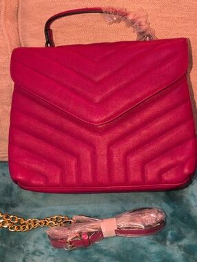 Red Vegan Chevron Quilted Top Carry Or Crossbody Strap - NWT